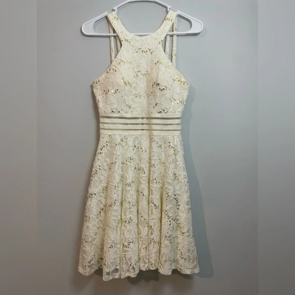 Jodi Kristopher Lace white dress with sequins 3 - Picture 1 of 12